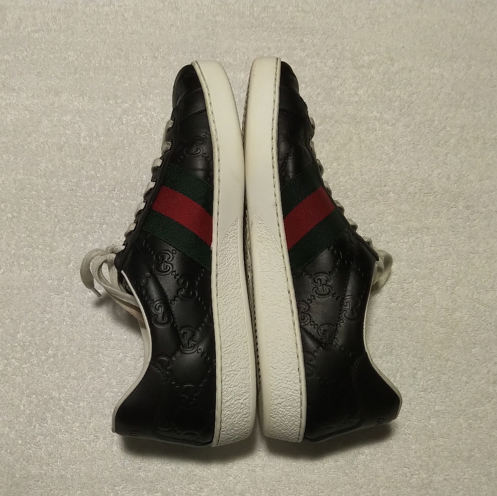 Authentic Men's Gucci GG Black Stripe Leather Green And Red Sneakers - Picture 4 of 7